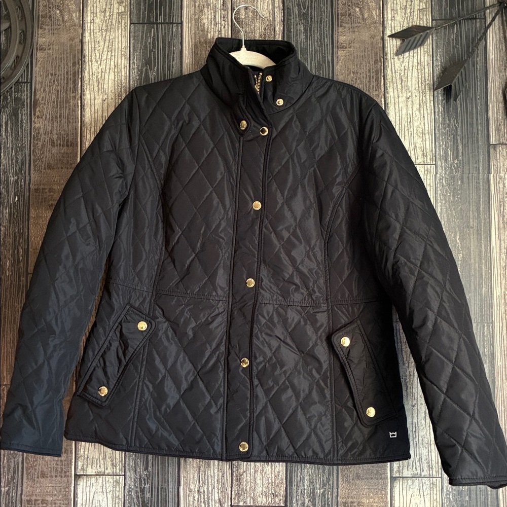 Crown & Ivy Quilted Black Barn Puffer Jacket Petite Large NWOT